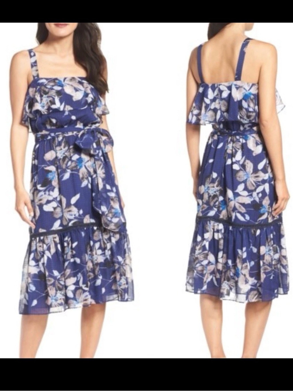 Eliza J Spring Blue Floral Flowy Midi Dress